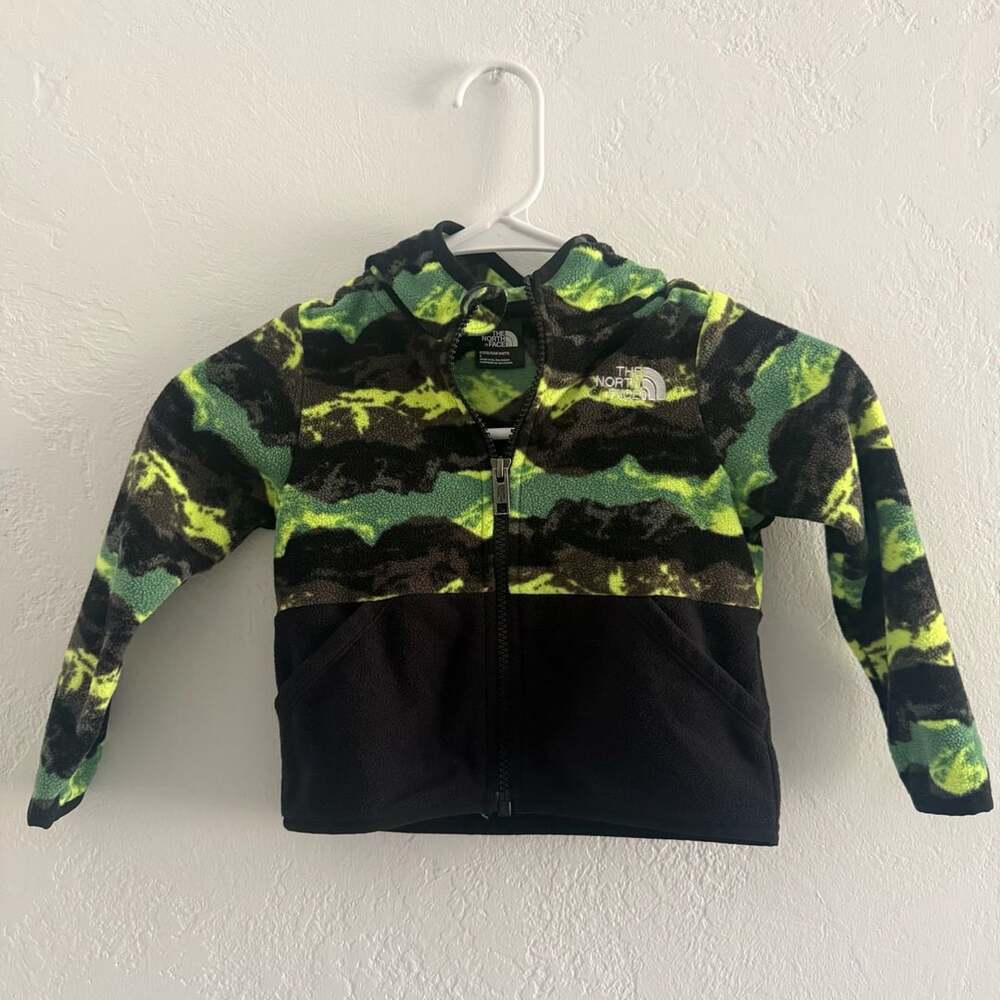 The North Face Kids Full Zip Fleece Jacket Green Black Camo Size 2